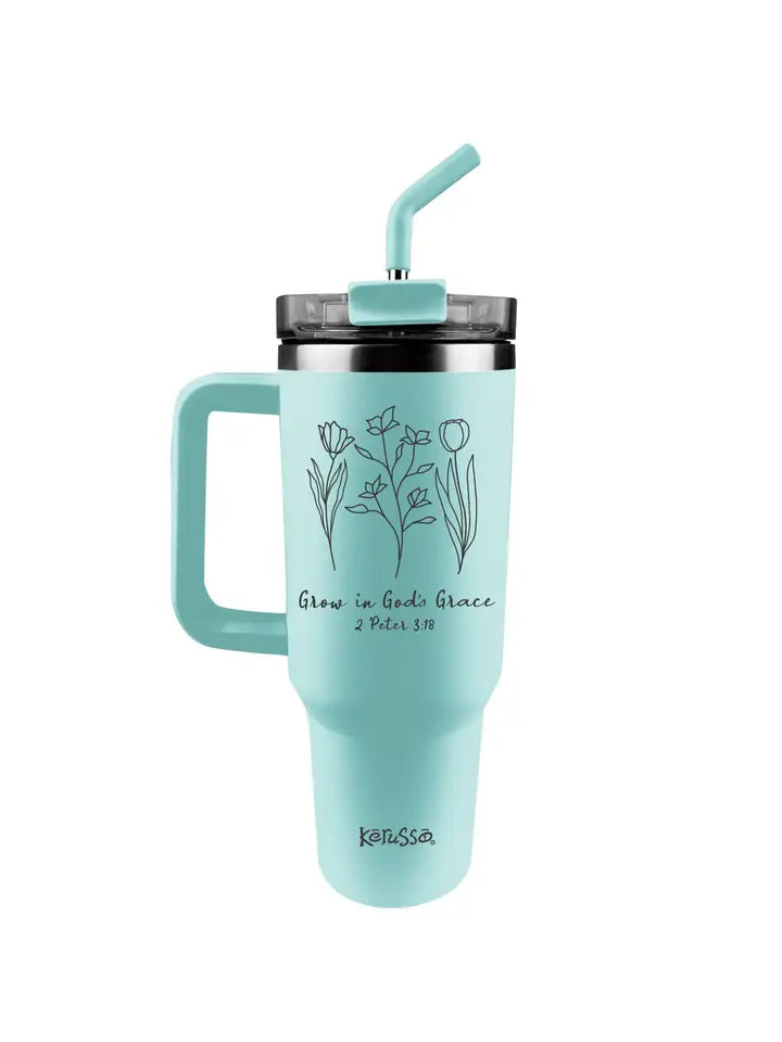 Kerusso 40 oz Stainless Steel Mug with Straw Grow in Grace