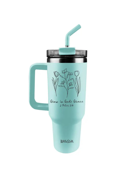 Kerusso 40 oz Stainless Steel Mug with Straw Grow in Grace