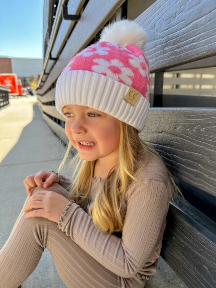 C.C Kids Daisy Faux Fur Pom Beanie Candy Pink