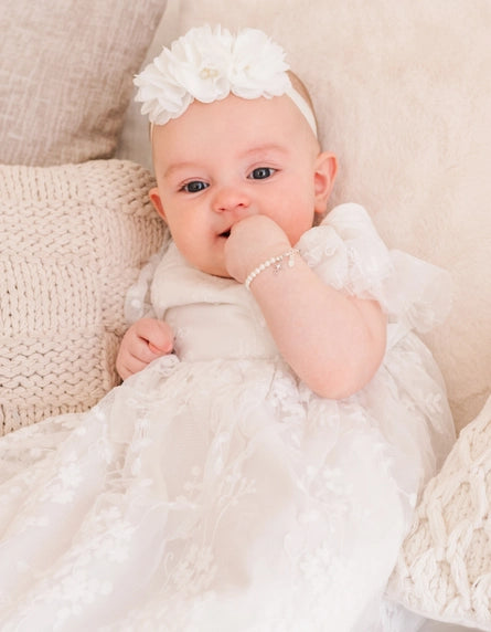 Girls Silver Pearl Baby Baptism Bracelet - Lacey