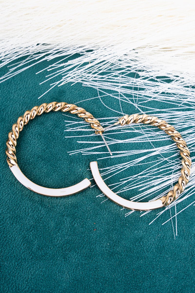Dramatic Twist White & Goldtone Hoop Earrings