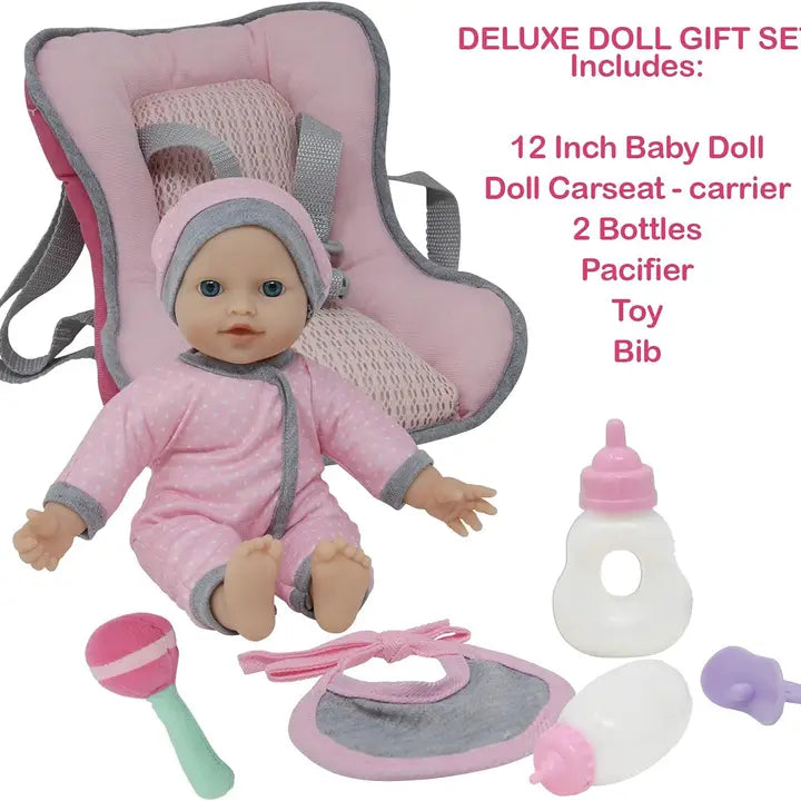 Baby Doll Car Seat Carrier Backpack with 12 Inch Doll