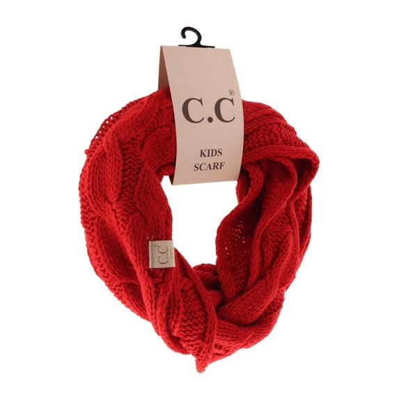 Kids Red (Bright) Solid Cable Knit C.C Infinity Scarf
