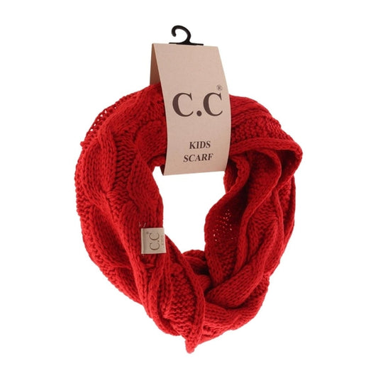 Kids Red (Bright) Solid Cable Knit C.C Infinity Scarf