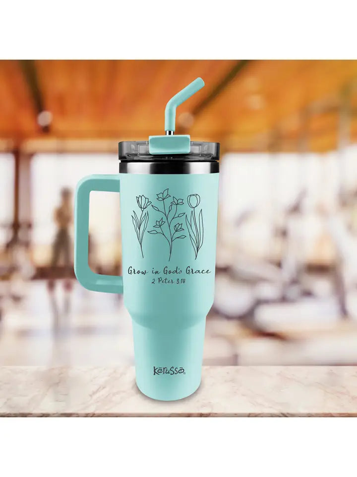Kerusso 40 oz Stainless Steel Mug with Straw Grow in Grace