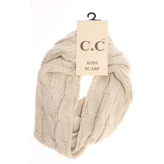 Kids Beige Solid Cable Knit C.C Infinity Scarf