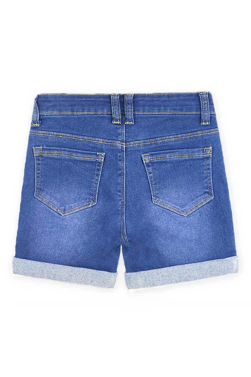 Girls Yummy Wash Denim Mid-Length With Heart Pocket - Blue Jay
