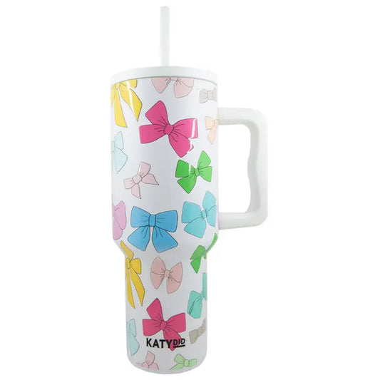 Katydid Multicolored Coquette Bows 38 oz Tumbler w/ Handle