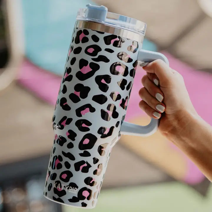 Katydid Blue Leopard Tumbler Cup with Handle