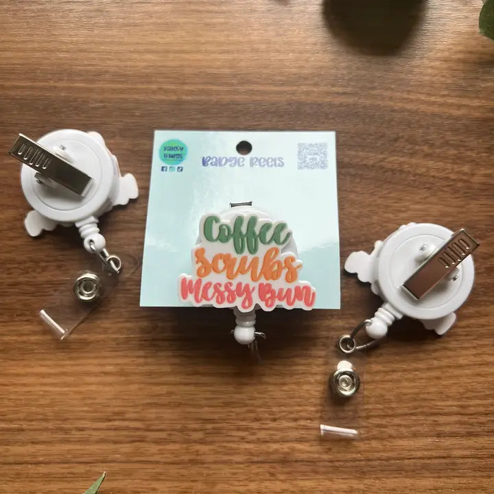 Coffee Scrubs Messy Bun Badge Reel