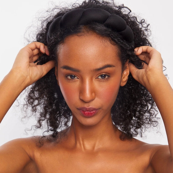 Black Recycled Fabric Puffy Headband