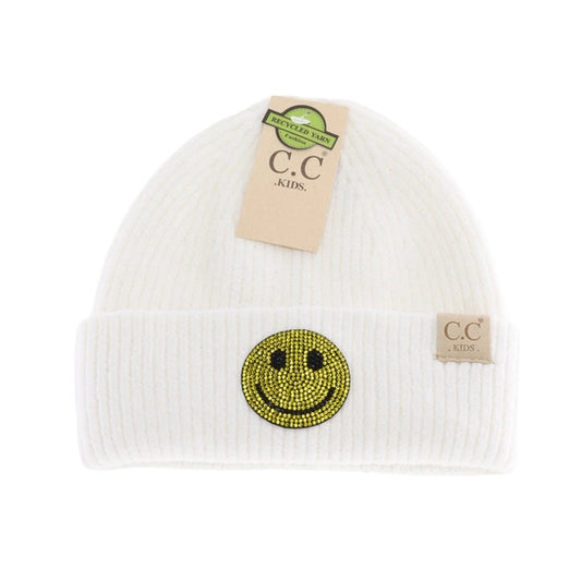 Kids Rhinestone Smiley Face Cuff C.C Beanie Ivory