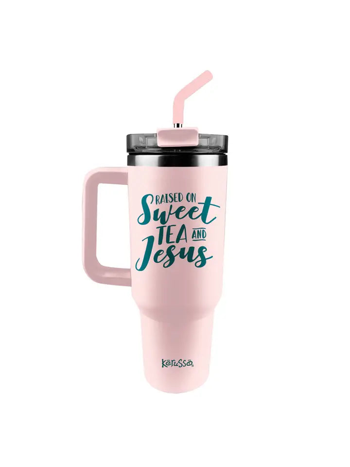 Kerusso 40 oz Steel Mug with Straw Raised On Sweet Tea