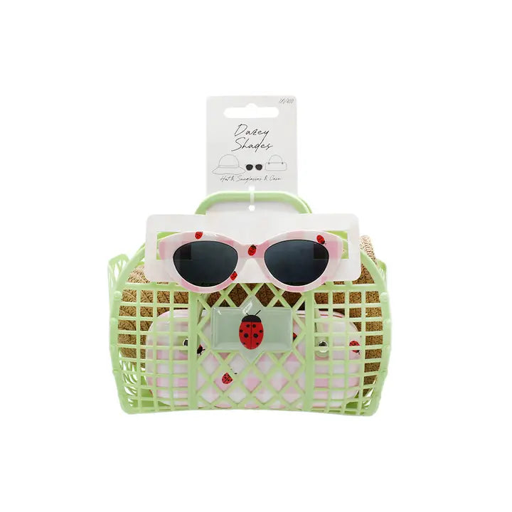 Kids Sunglasses with Hat + Case + Bag Summer Spring Set Sage Green