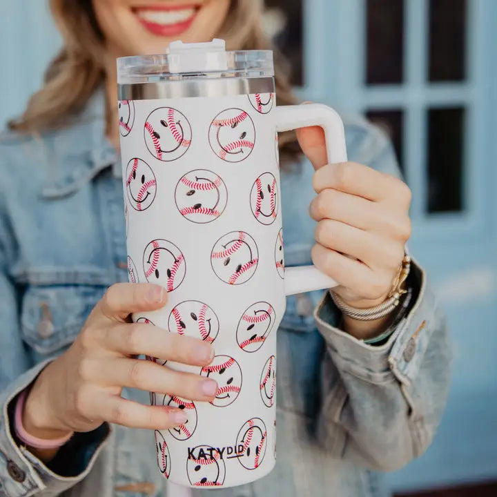 Katydid Baseball Happy Faces Stainless Steel Tumbler Cup