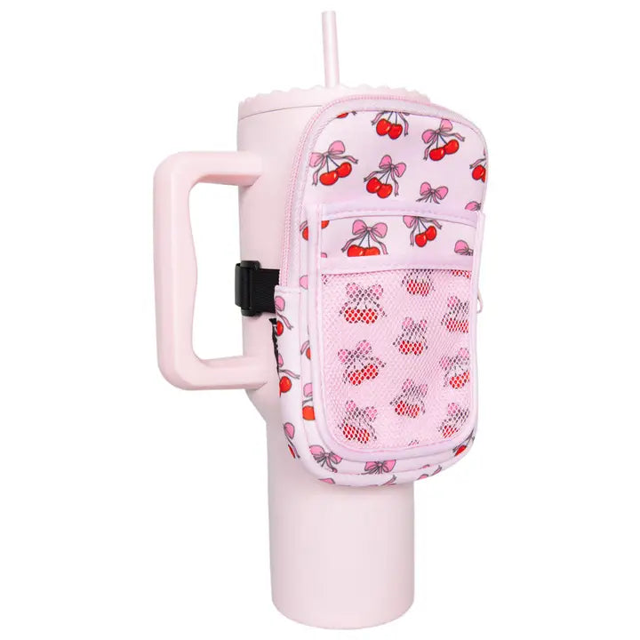 Katydid Light Pink Cherry Bow Tumbler Zipper Pouch