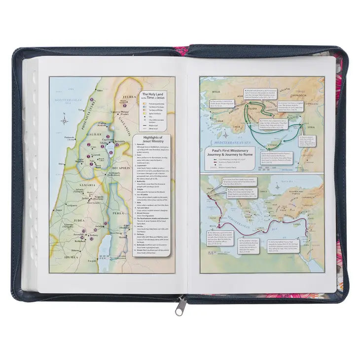KJV Bible Deluxe Gift Faux Leather, Blue Floral Printed With Zipper