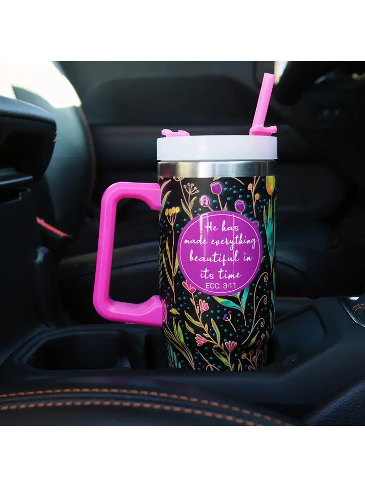 Kerusso 30 oz Steel Mug with Straw Everything Beautiful