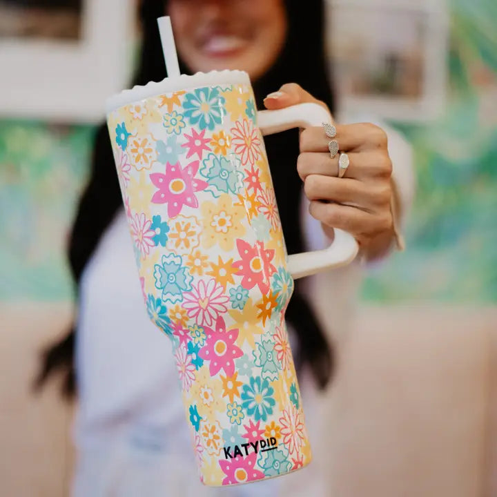 Katydid White Spring Flowers Stainless Steel Tumbler