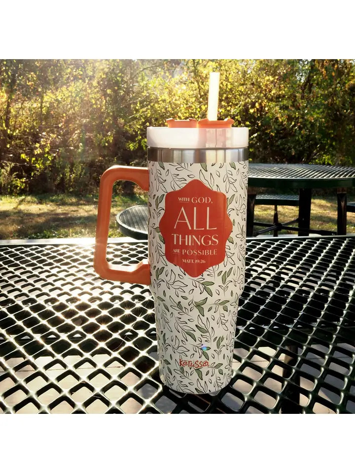 Kerusso 30 oz Stainless Steel Mug with Straw All Things