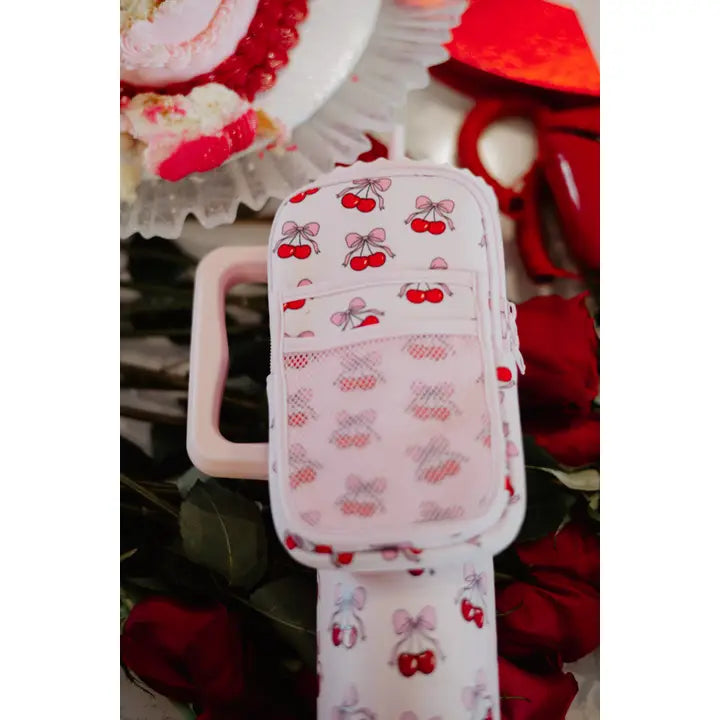 Katydid Light Pink Cherry Bow Tumbler Zipper Pouch