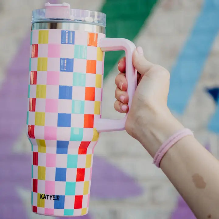 Katydid Multicolored Checkered Coffee Tumbler Cup