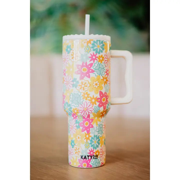 Katydid White Spring Flowers Stainless Steel Tumbler