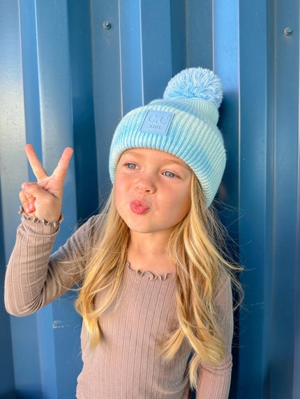 C.C Kids Tie Dye Pom Beanie Baby Blue/White