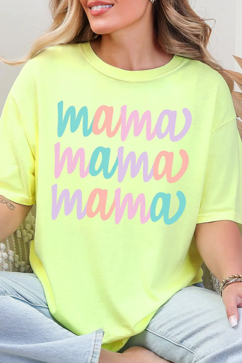 Womens Stacked Pastel Mama Neon Lemon Comfort Color Tee