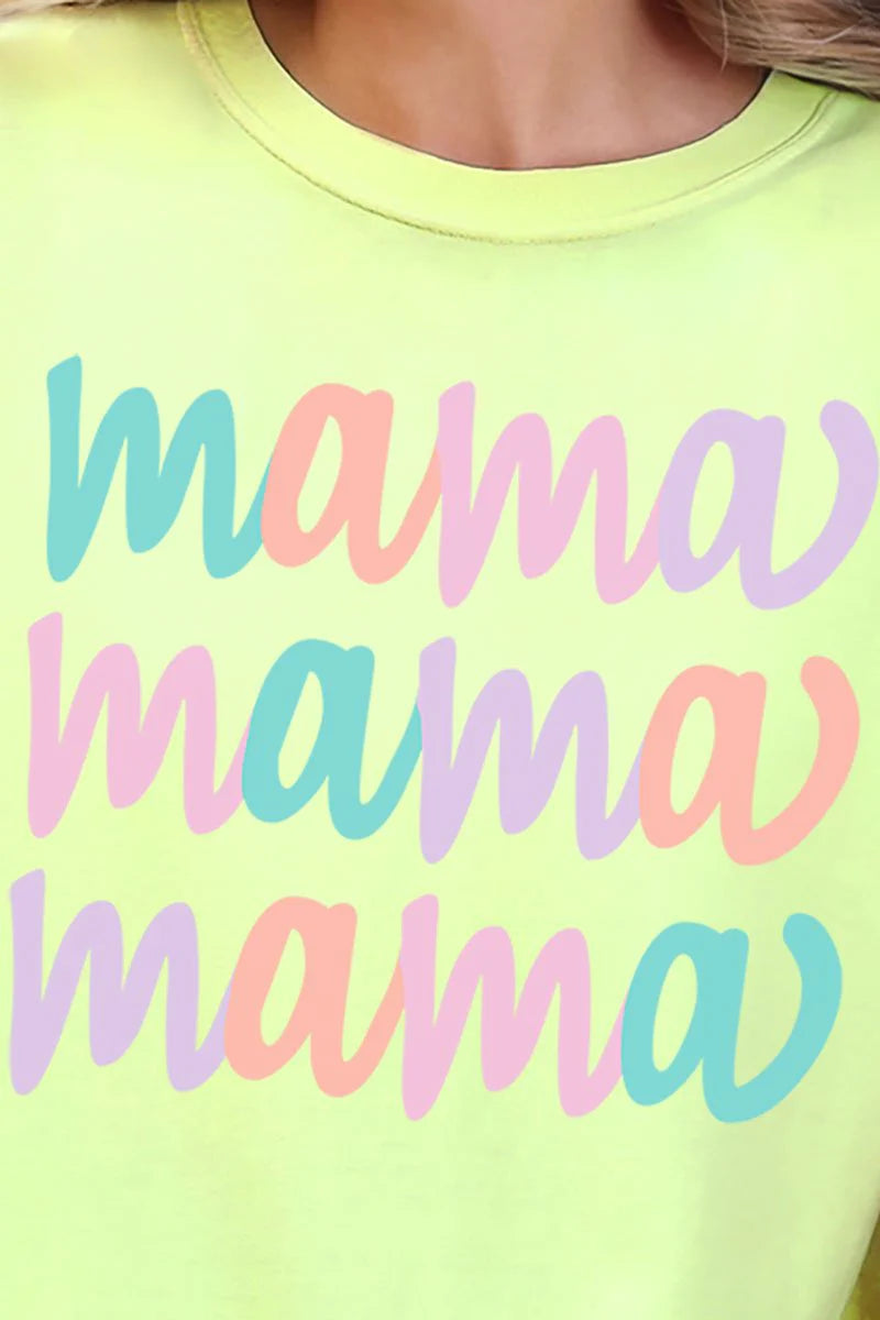 Womens Stacked Pastel Mama Neon Lemon Comfort Color Tee