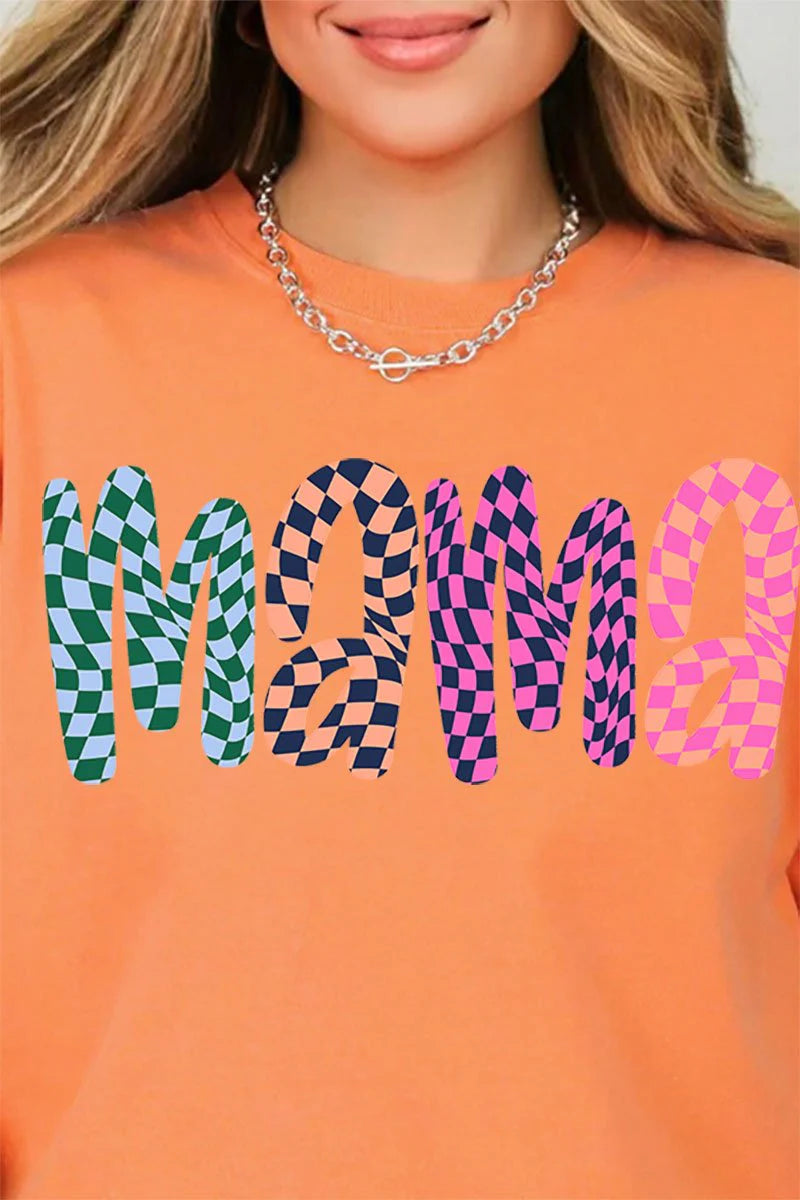 Womens Wavy Checkered Mama Melon Comfort Color Tee