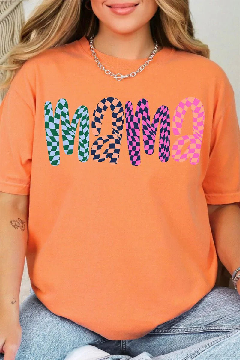 Womens Wavy Checkered Mama Melon Comfort Color Tee