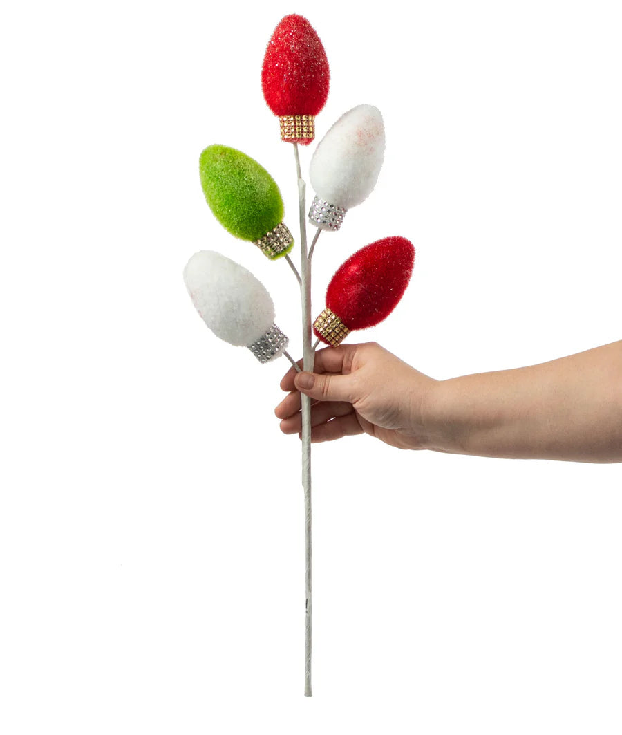 24" Flocked Glitter Light Bulbs Spray: Red, Green, White