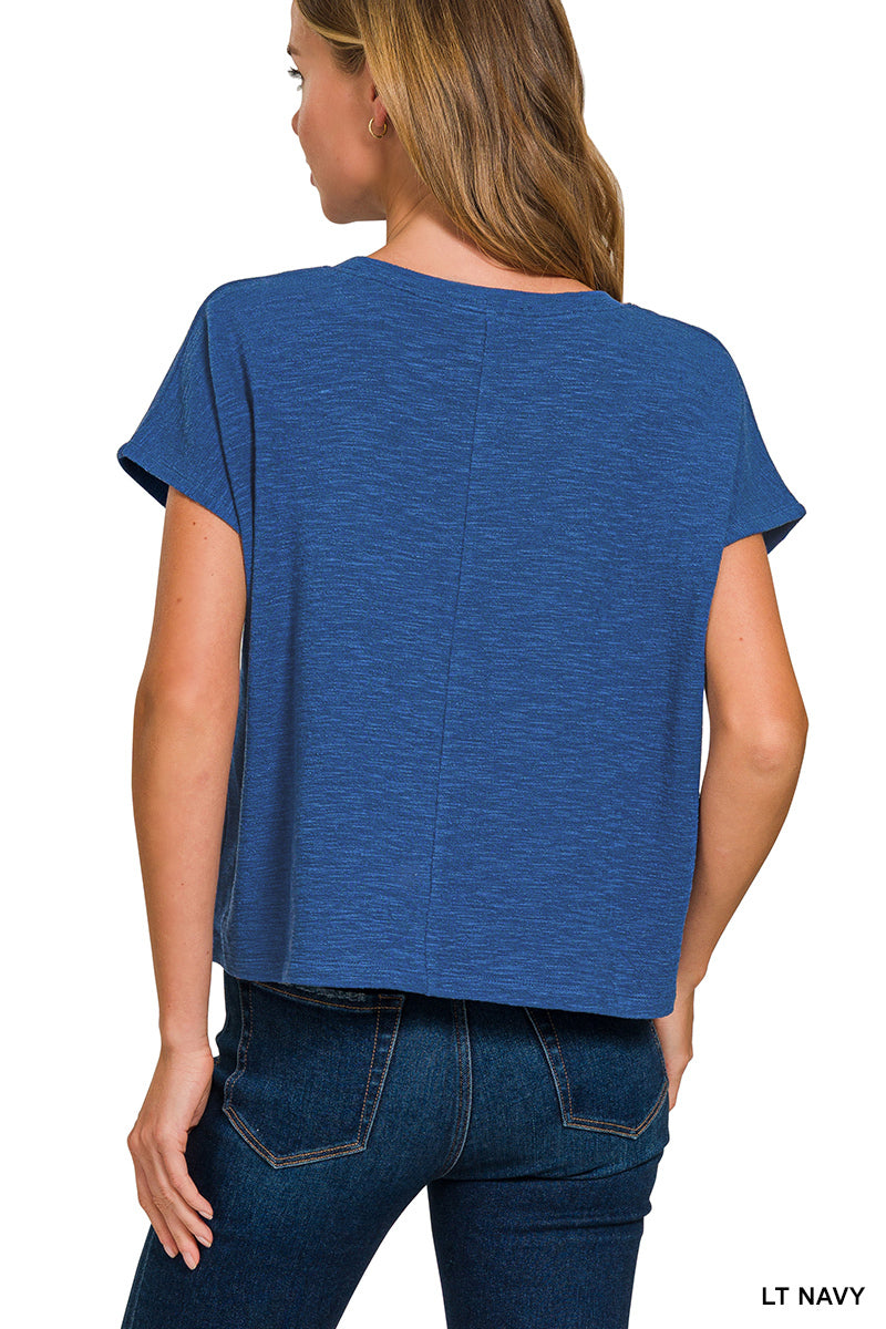 Womens Zenana Lt Navy Slub Relaxed Crop Top