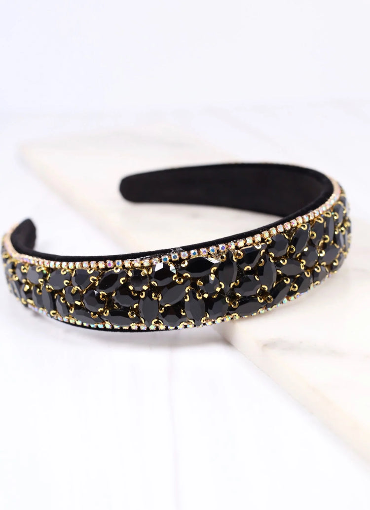 Betty Jeweled Headband Black