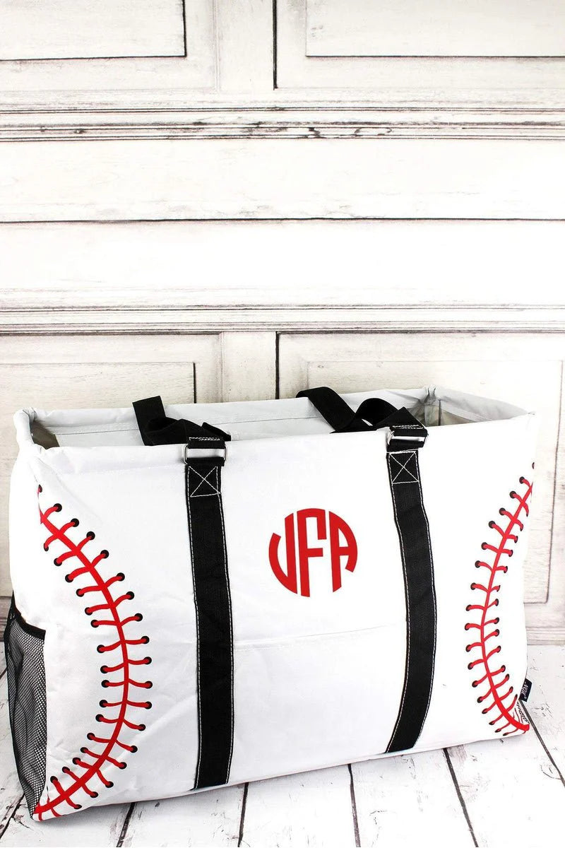 NGIL Baseball Laces Collapsible Double Haul-It-All Basket With Mesh Pockets And Lid