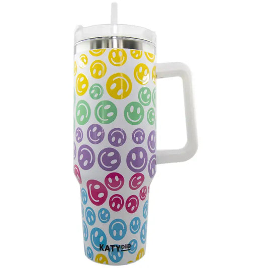 Katydid Pastel Happy Face Tumbler Cup with Handle