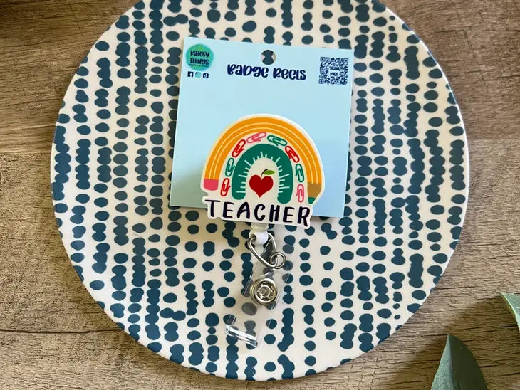 Teacher Supply Rainbow Badge Reel