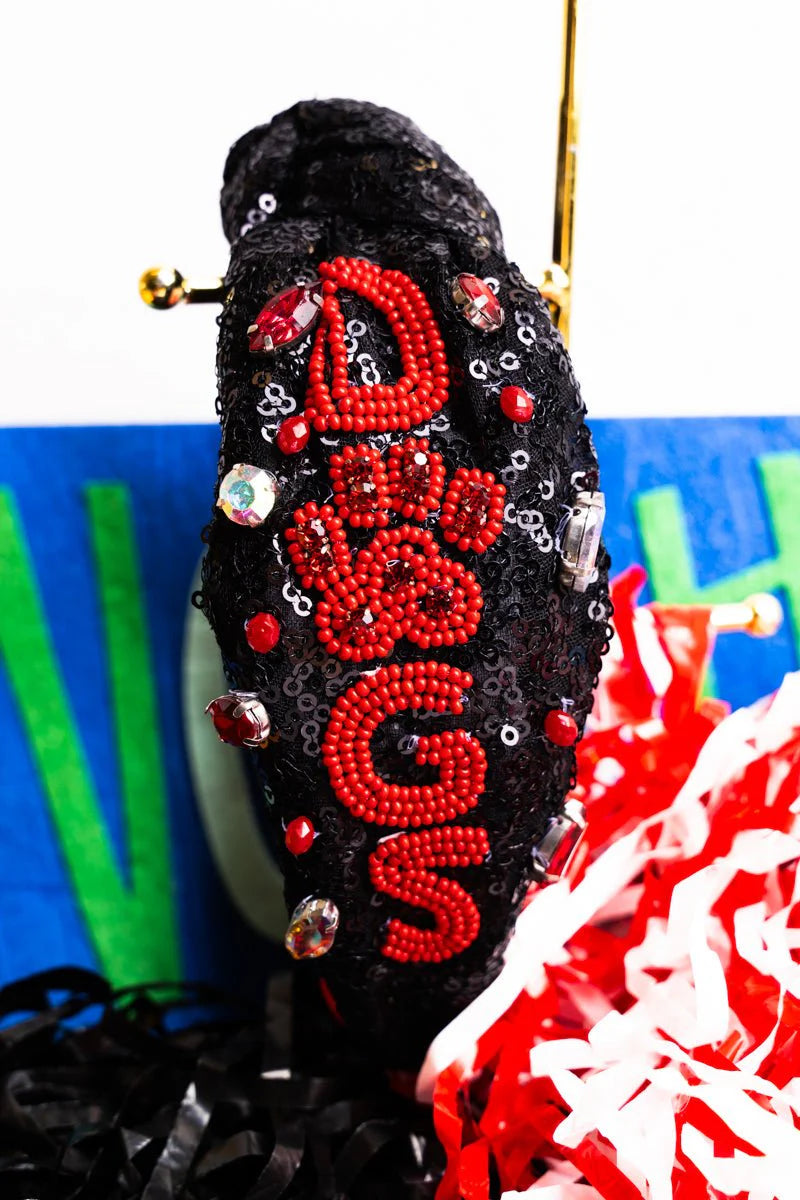 Viola Tailgating Dogs Red & Black Knotted Headband