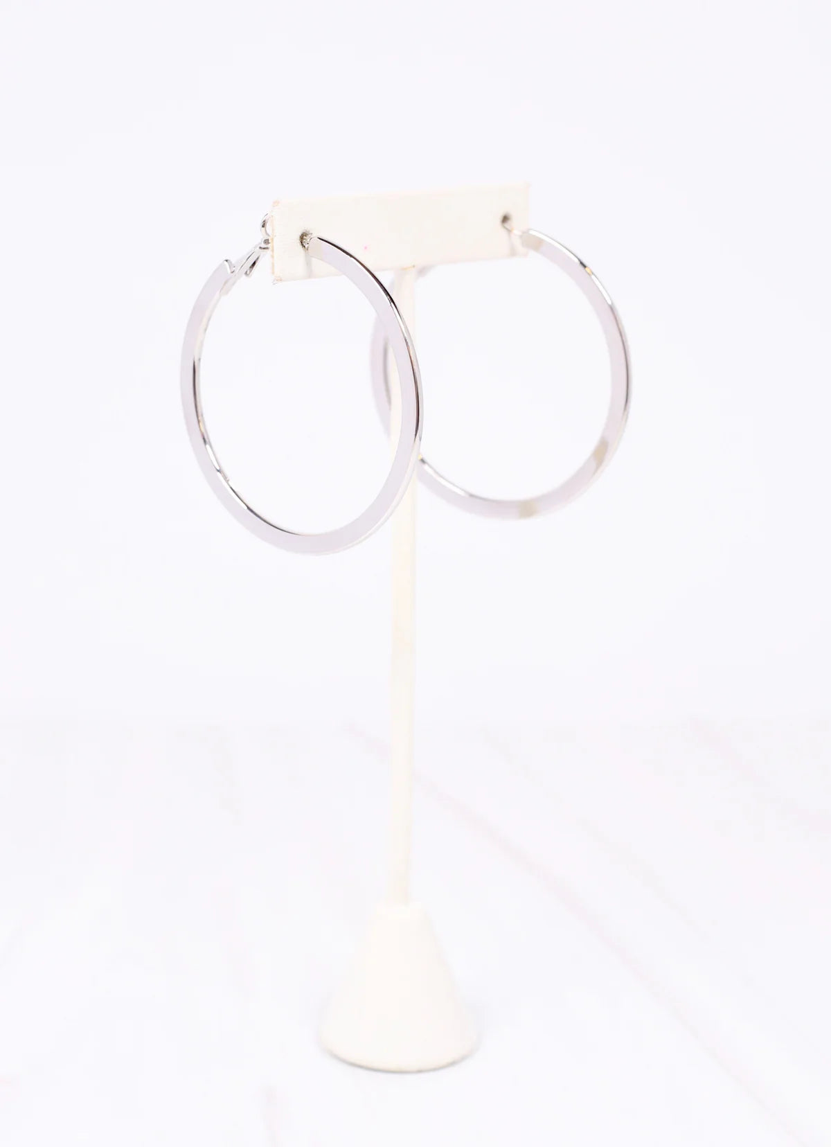 Caroline Hill Shiny Silver Suffield Flat Hoop Earrings