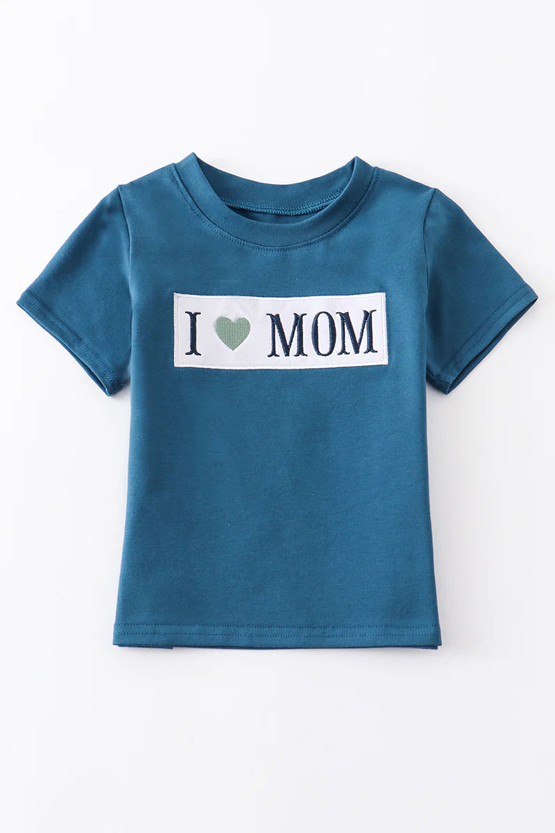 Boys Navy I Love Mom Embroidery Top