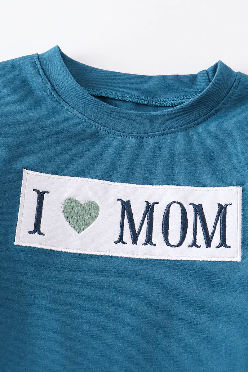 Boys Navy I Love Mom Embroidery Top