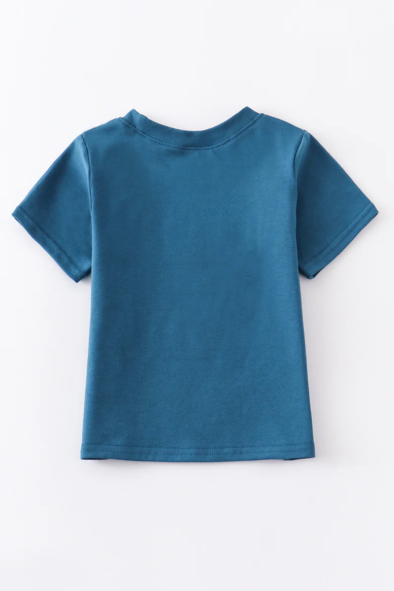 Boys Navy I Love Mom Embroidery Top