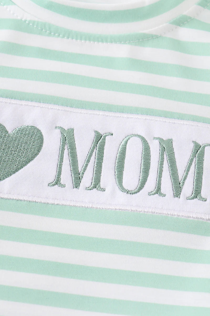 Boys Green Stripe Love Mom Embroidery Set