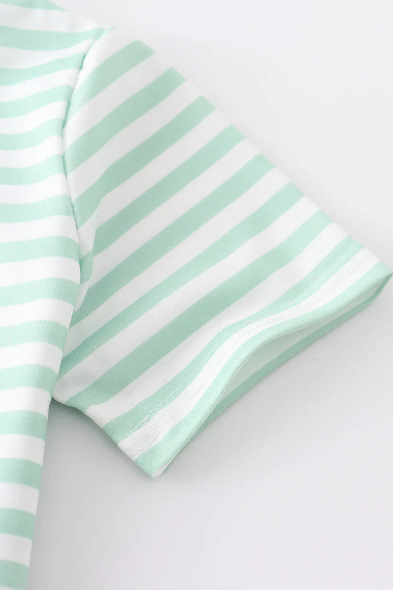 Boys Green Stripe Love Mom Embroidery Set