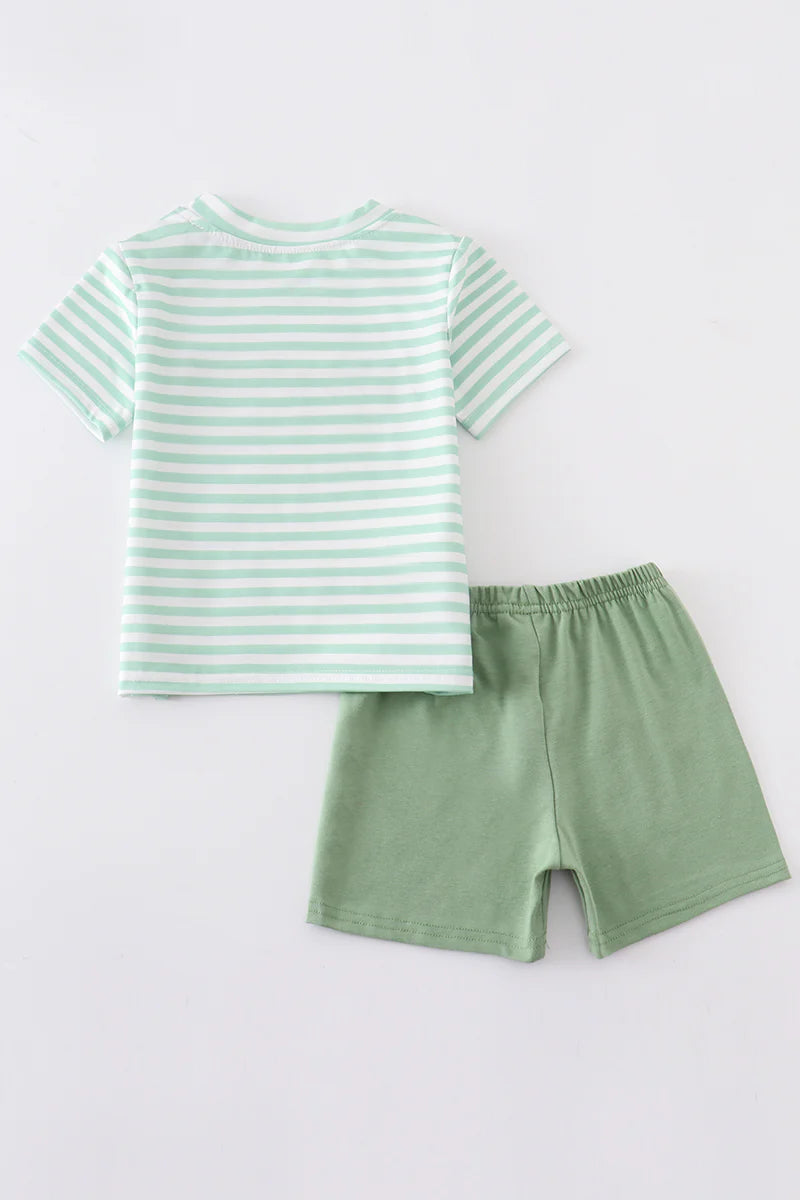 Boys Green Stripe Love Mom Embroidery Set