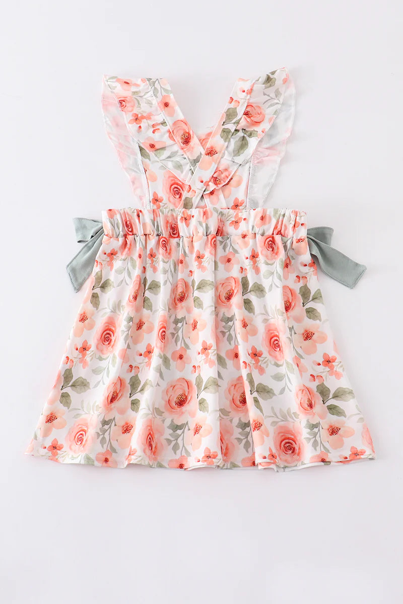 Girls Coral Floral Print Mama's Girl Embroidery Dress