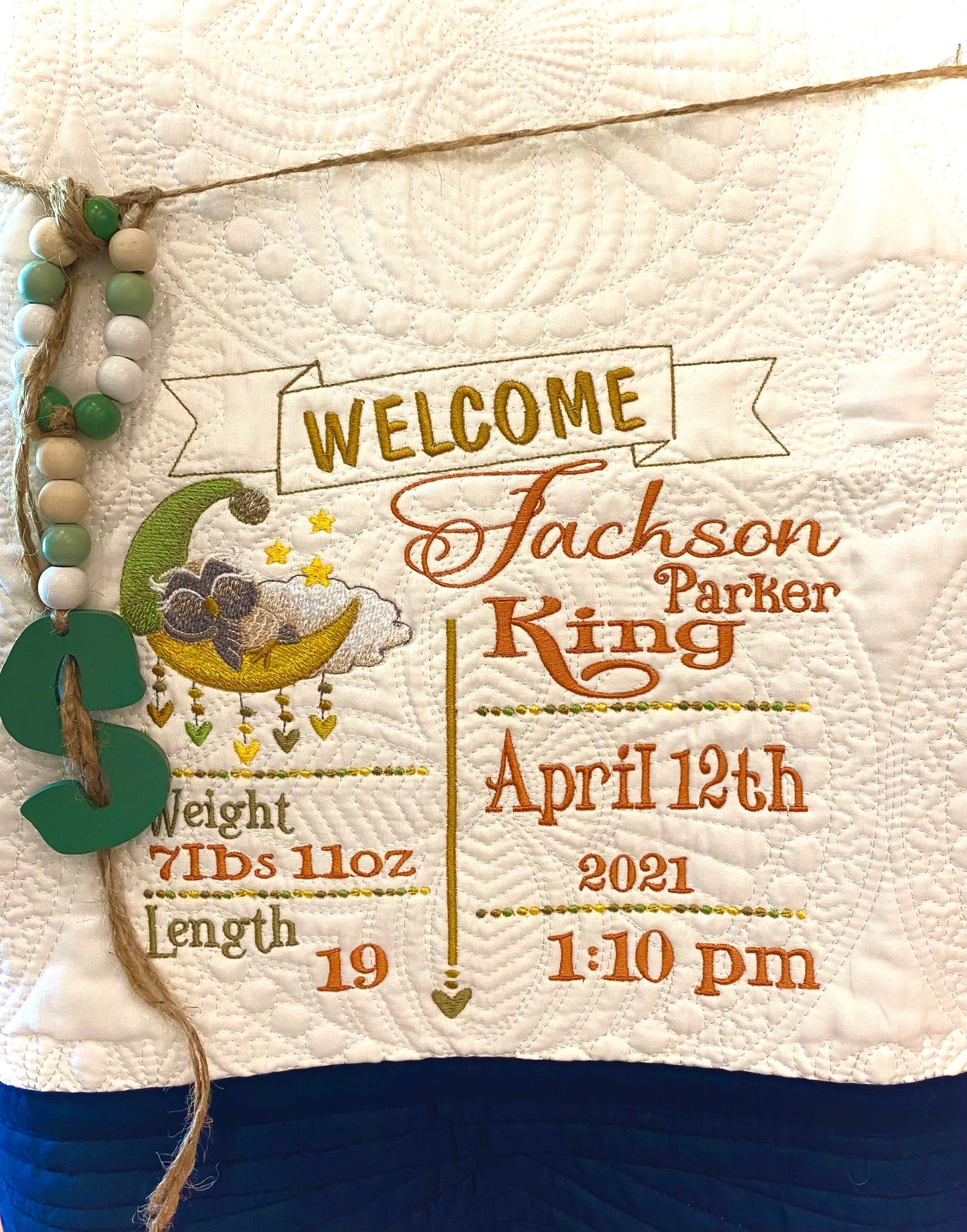 Sleepy Owl On The Moon Embroidered Heirloom Blanket Newborn Announcement