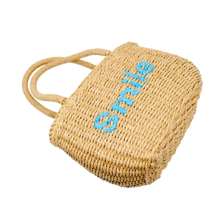 Wicker Basket "Smile" Bag Blue