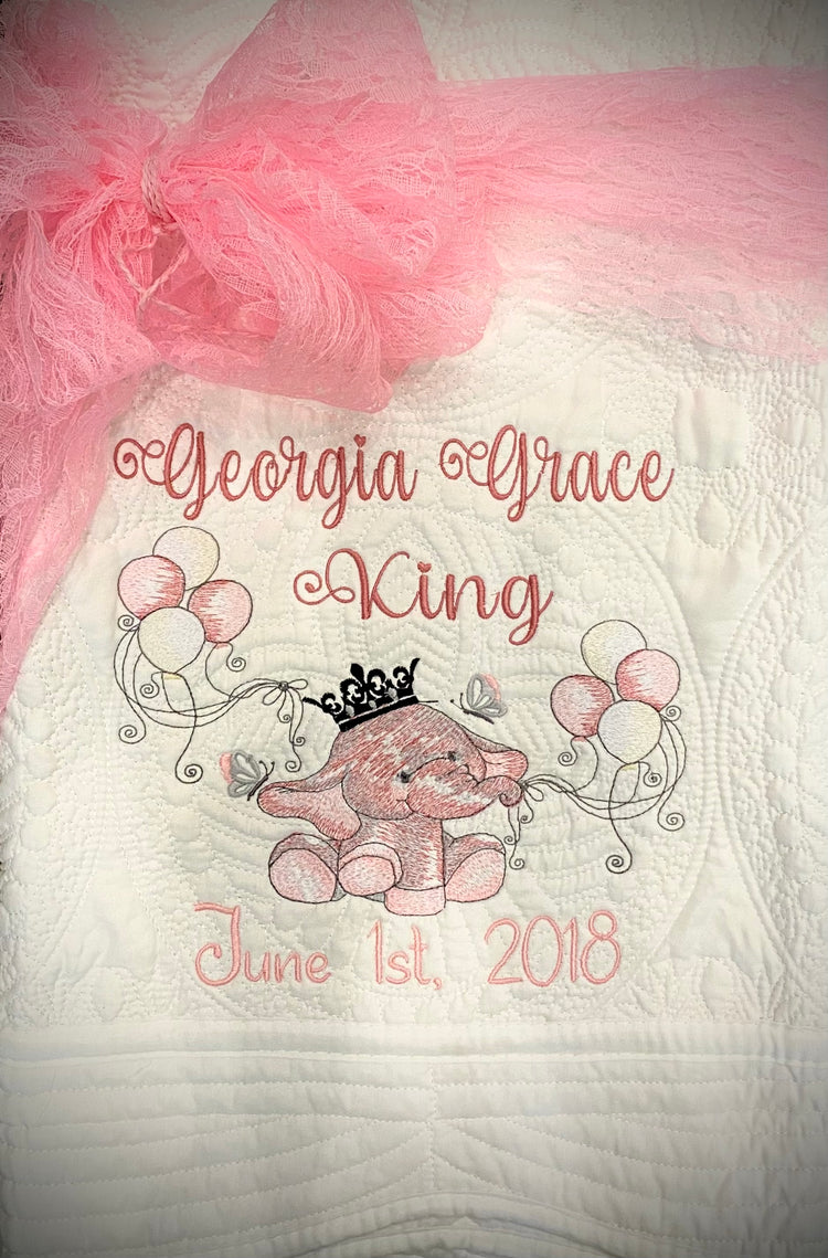 Ellie The Princess Elephant Heirloom Blanket Newborn Announcement